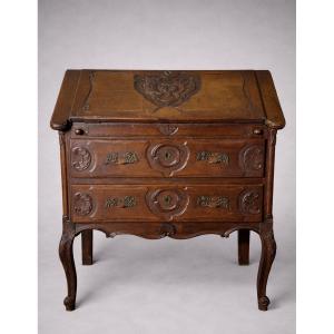 Antique Secretary Desk In Richly Carved Solid Wood, In The Louis XV Style
