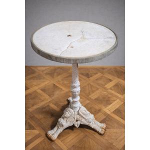 Antique Pedestal Table In The Classical Style, Resting On A Finely Sculpted Cast Iron Tripod Base