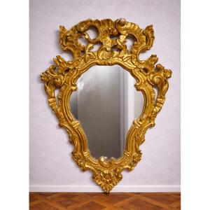 Antique Mirror In Carved And Gilded Wood – Rococo / Louis XV Style  