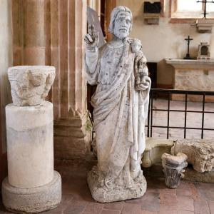 Monumental Stone Statue Of Christ The Good Shepherd, 16th Century