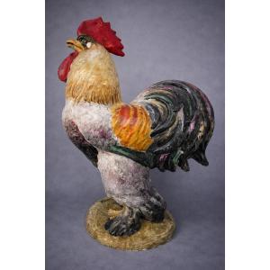 Important Decorative Polychrome Ceramic Rooster – 20th Century