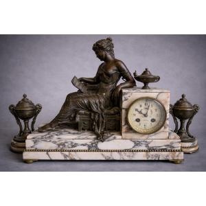 Three-piece Spelter Mantel Clock Set – 19th Century 