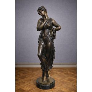 Flavio De Marco: Bronze Statue – Young Woman With A Flower Crown – Neoclassical Style 