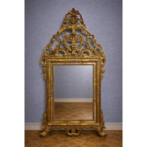 Very Large Antique Mirror In Carved And Gilded Wood – Rococo/louis XV Style – H 185cm    