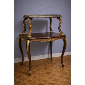 Louis XV Style Console Table/side Table With Two Shelves – Carved And Gilded Wood  