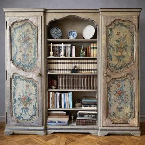 18th-century Style Painted Bookcase/cabinet With Polychrome Floral Decoration  