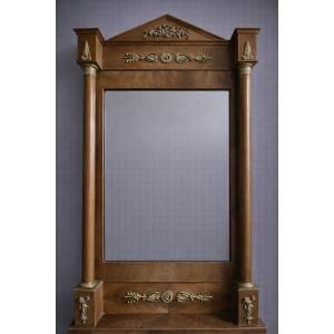 Large Empire/restoration Style Mirror In Mahogany And Gilt Bronze