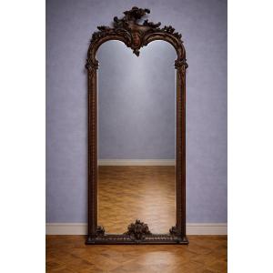 Large Antique Carved Wooden Mirror – Louis XV Style – Late 19th Century    