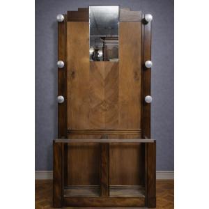 Art Deco Walnut Coat Rack/wardrobe With Mirror