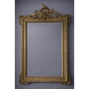 Antique Gilt Mirror With Carved Pediment – Napoleon III Period – 19th Century