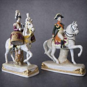 Pair Of Porcelain Figures – Empire Cavalrymen – Imperial Guard & A. Cheval / Bessières 