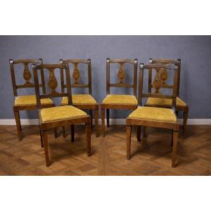 Set Of 6 Marquetry Chairs – Biedermeier Style / Restoration