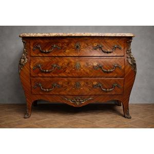 Louis XV Style Bombé Commode With Marquetry – Marble Top – Gilt Bronze Mounts  