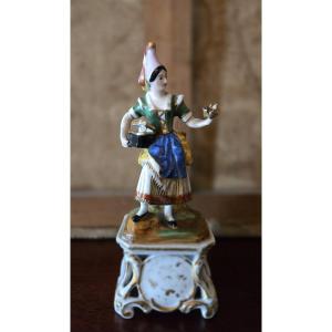 Antique Polychrome Porcelain Statuette – Young Woman In Regional Costume – H 21 Cm  