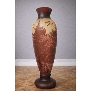 Very Large Glass Paste Vase – Mountain Landscape Decoration – H 50 Cm