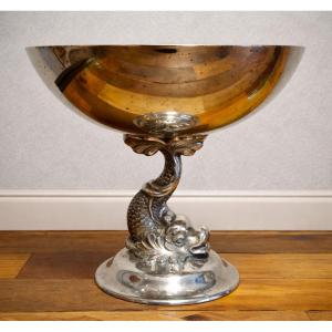 Silver-plated Metal Footed Bowl – Dolphin Decoration – Menesés Spain – 