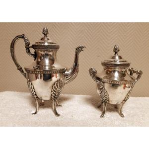 Elegant Antique Silver-plated Tea Set – Teapot And Sugar Bowl On Feet    