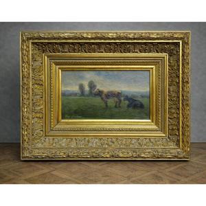 Oil On Panel – Tony Gualano – Pastoral Scene With Cows – Italian School 