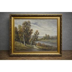 Oil On Canvas – Signed Bernard – Lively River Landscape – French School, 20th Century 