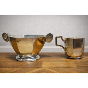 Two Art Deco Style Silver-plated Metal Pieces – A Sugar Bowl And A Milk Jug 