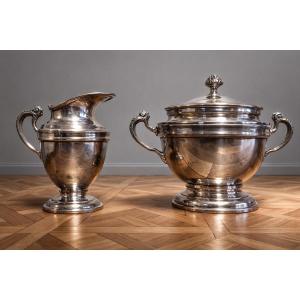 Antique Silver-plated Sugar Bowl And Milk Jug Set – Empire/louis XVI Style 