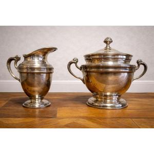 Antique Silver-plated Sugar Service – Louis XV Rococo Style – Sugar Bowl + Milk Jug 