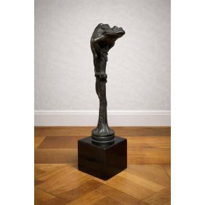 Patinated Bronze Sculpture By Emmanuel Fremiet: The Frog  