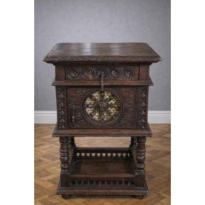 Antique Breton Carved Oak Side Table/bedside Table / 19th Century 