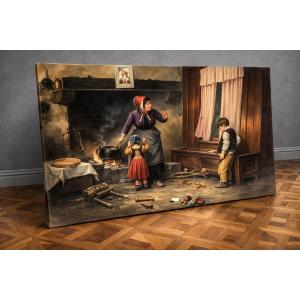 Very Large Oil On Canvas – “the Remonstrance” – Signed Valli – 20th Century  
