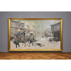 After Alphonse De Neuville By J. Véray – "the Attack At Dawn" (1870) / Oil On Canvas