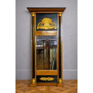 Empire Period Mirror In Gilt And Blackened Wood – Shell Pediment – 19th Century 