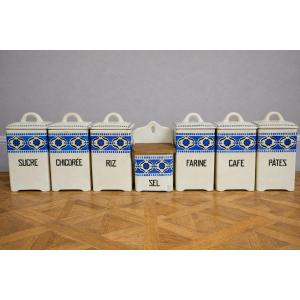 Antique Set Of Earthenware Storage Jars – Blue Decoration – Onnaing 