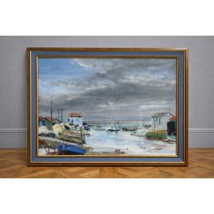 Oil On Canvas – Port Of Saint-trojan – île d'Oléron – Emj Murat – 1984 