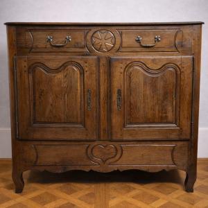 Antique Rustic Louis XV Period Solid Oak Sideboard – 2 Doors, 2 Drawers – Regional Style 