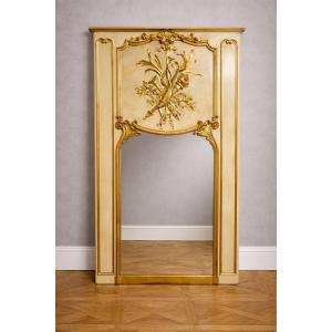 Very Important Louis XVI Trumeau Mirror And Decorative Panel With Musical Instruments. 