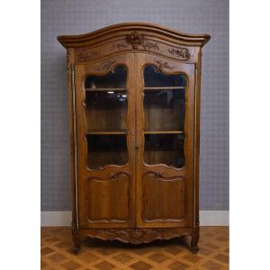 Large Provençal Glass-fronted Bookcase In The Louis XV Style, Made Of Walnut – 20th Century  