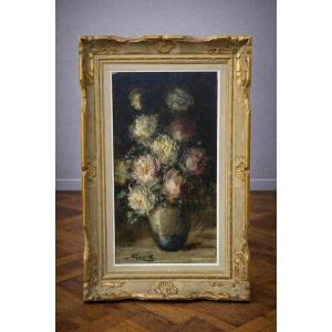 Antique Painting Signed G. Marotte – Oil On Canvas – Still Life With Bouquet –