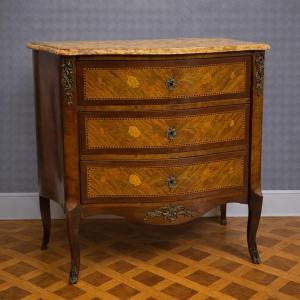 Louis XV Style Bombé Commode Inlaid With Marble – 19th Century