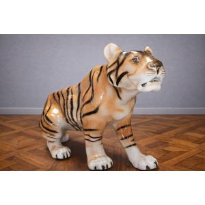 Large Porcelain Tiger By Royal Dux – Czechoslovakia – Art Deco 1930 – Triangle Mark
