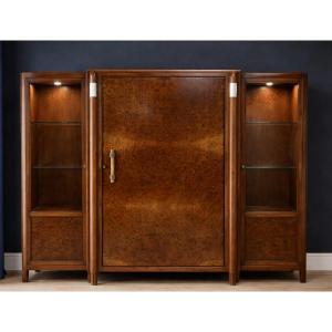 Important Art Deco Period Bookcase In Amboyna Burl And Mahogany