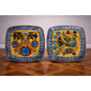 Two Signed Ceramic Plates – Jean Claude Taburet For Hb Quimper / Art Ceramics