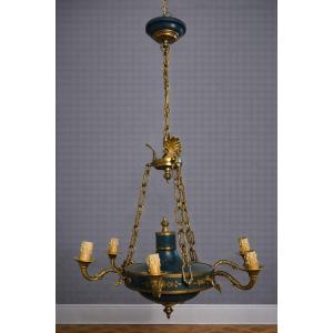Antique Gilt Bronze Chandelier With Six Lights, Empire Style / Dating From The Late 19th Century 