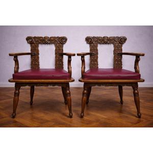 Pair Of Antique Carved Armchairs Renaissance / Louis XIII / XIXth Century