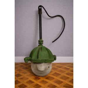Antique Cast Iron Industrial Lamp - Workshop / Factory Light - Thick Glass - Circa 1930