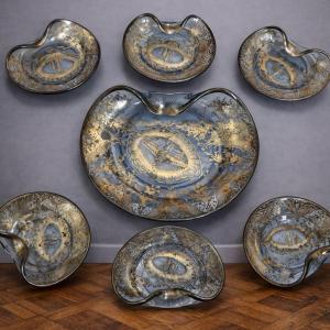 Antique Silver Plated Glass Service - 7 Pieces - Venice - Engraved And Silver Plated -