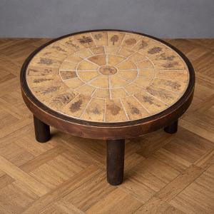 Circular Ceramic Coffee Table - Roger Capron - Herbarium Model, Vallauris, 1950s