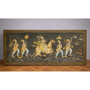 Oriental Decorative Panel (indian / Mughal Style) Circa 1920-1940