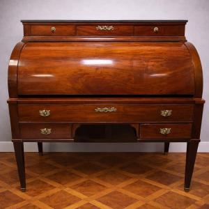 Large Desk Louis XVI Style Cylinder Desk In Mahogany With Double Writing Desk System