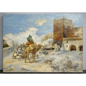 A. Guevenne - Orientalist Scene With Camel - Oil On Canvas - Mid 20th Century