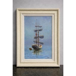 Reber - Marine With Sailboat - Oil On Canvas